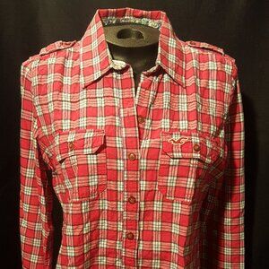 Hollister Pink and White Plaid Long Sleeve Button Down